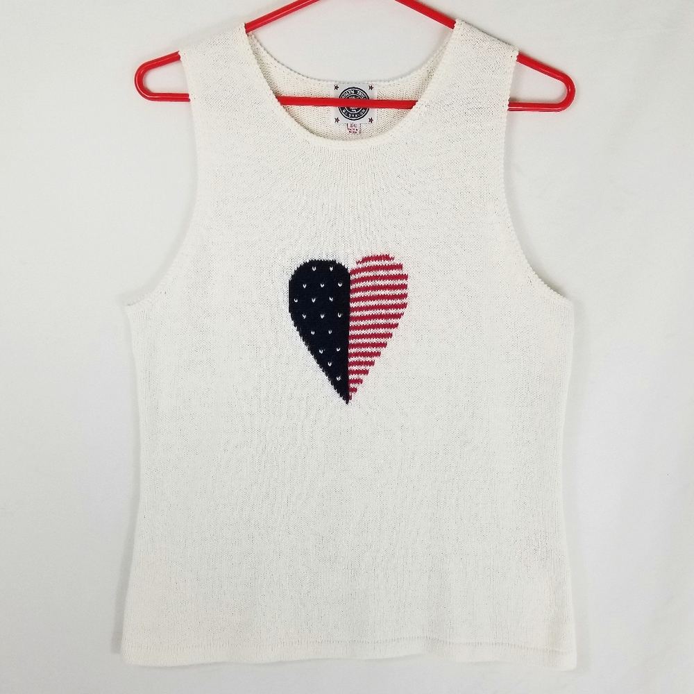 4th of July Grandma Knit Red White Blue Flag Sleeveless Cotton Blend Tank Top